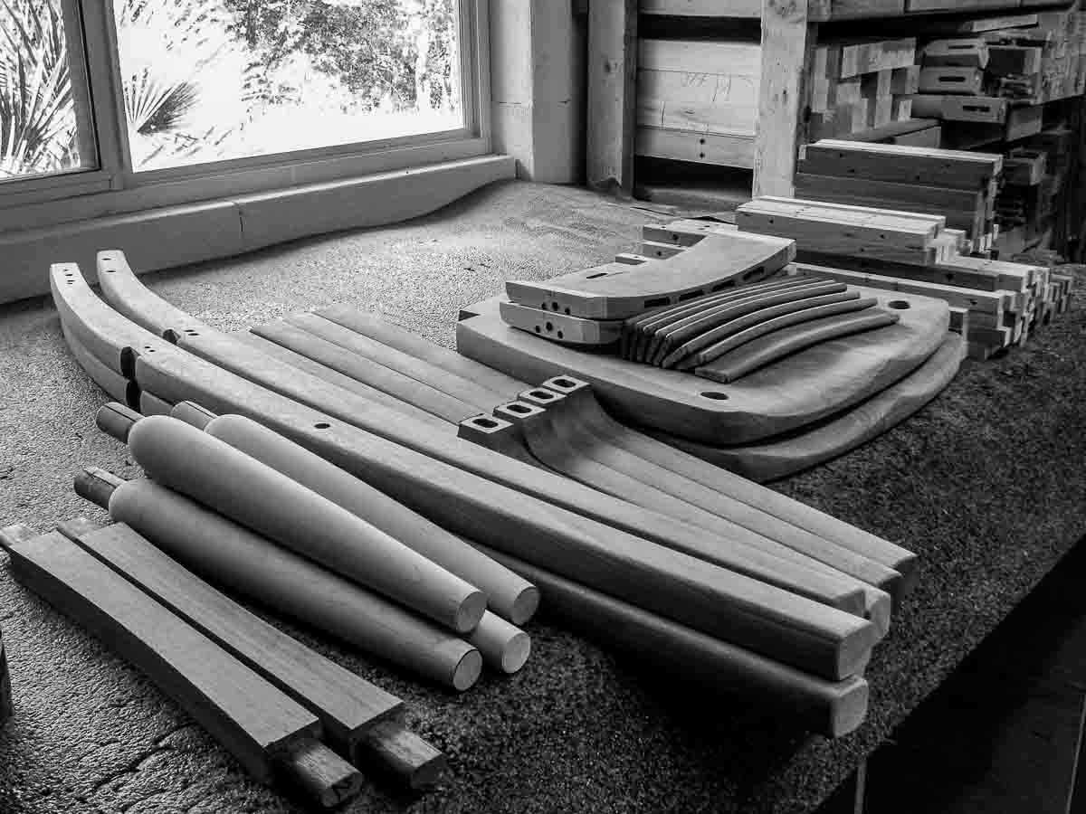 barstool parts awaiting assembly