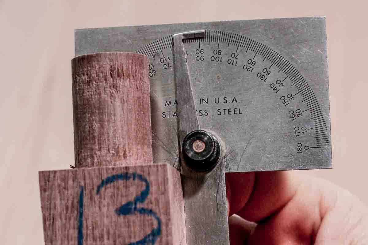 measuring angle on chair leg tenon