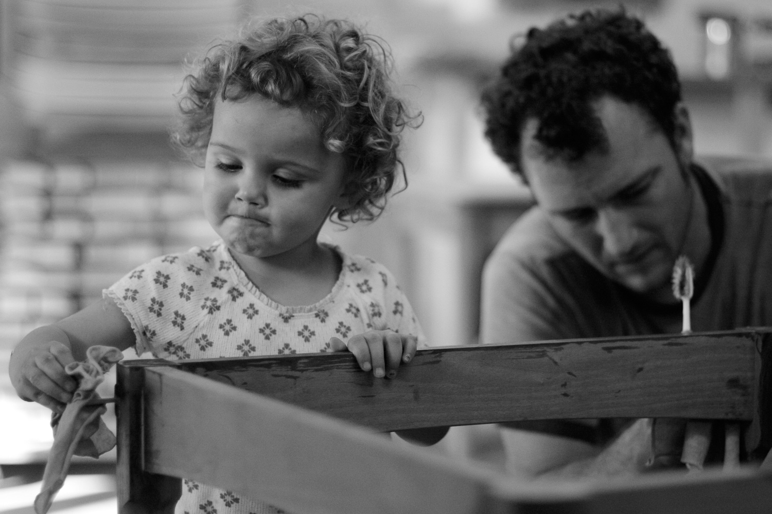 Ave and Will washing glue from writing desk