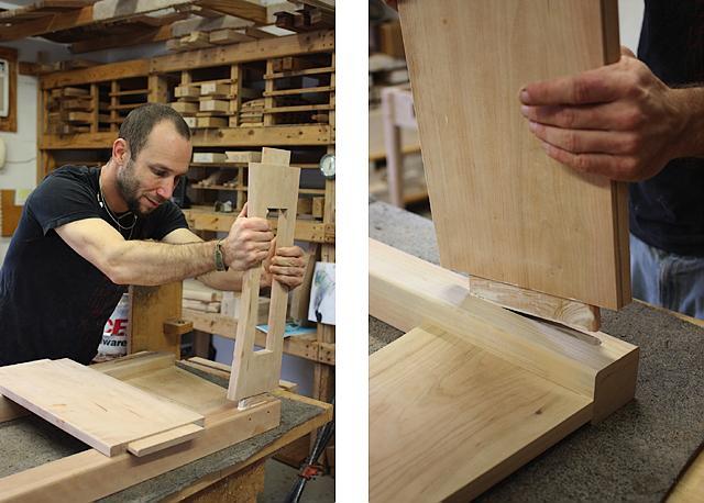 Aaron assemble desk front rail to leg