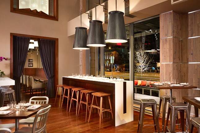 five narrow Berry barstools at a counter