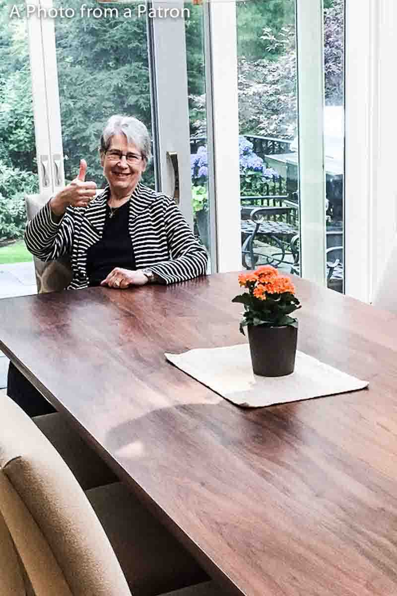 patron, thumb's up, at our dining table