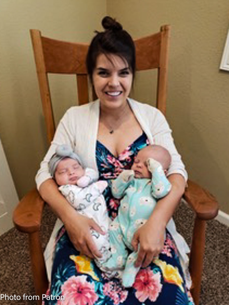 mother and twins in rocker