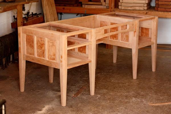 an assembled office desk, front view