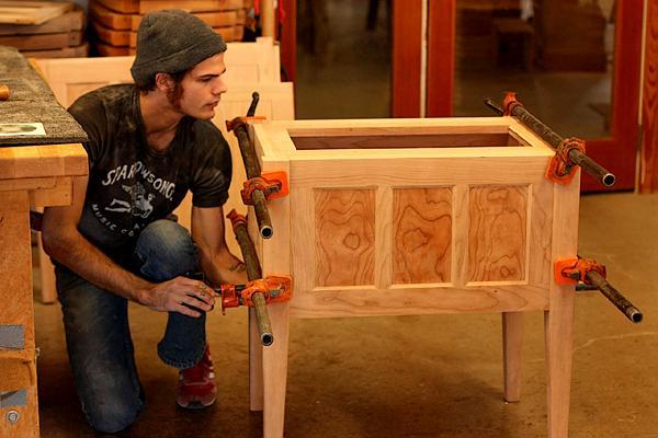 John Michael clamping a desk drawer unit
