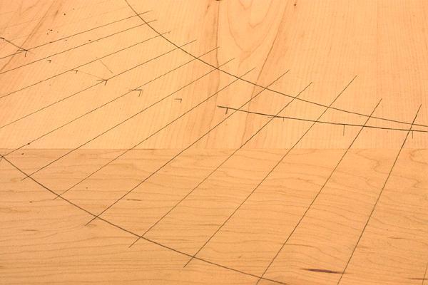 points on an ellipse drawn on plywood