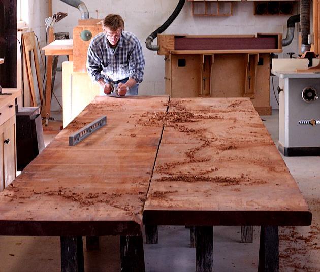 Jeff planing mahogany planks