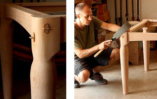 Austin sawing tenons flush with table leg