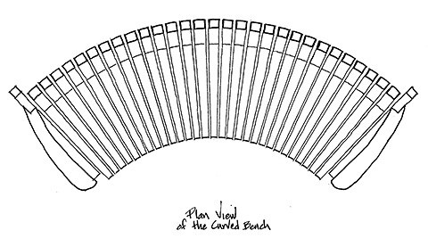 drawing of curved bench, overhead view
