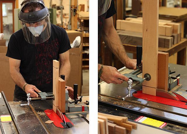 cutting tenons with jig at the table saw